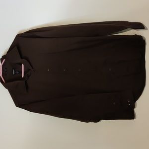 Van Heusen Men's No Iron Brown Striped Buttoned Shirt Size XL